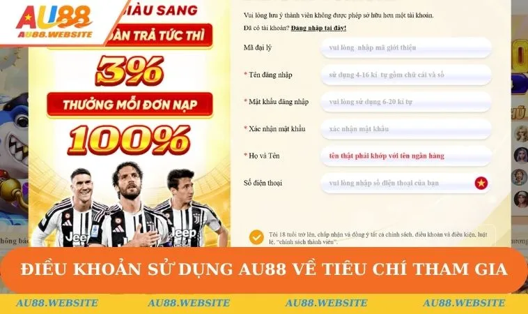 Điều khoản sử dụng AU88 về tiêu chí hợp pháp