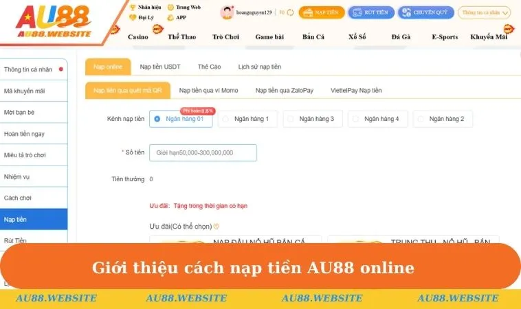 Giới thiệu cách nạp tiền AU88 online