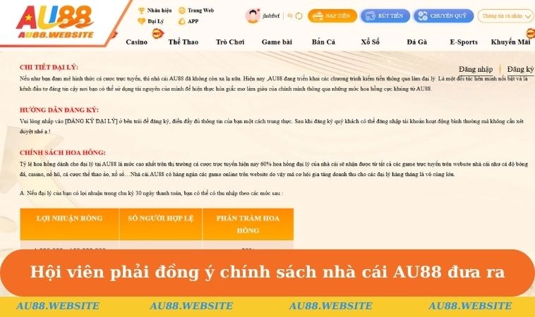 Đại Lý AU88 2 Hội viên phải đồng ý chính sách nhà cái AU88 đưa ra